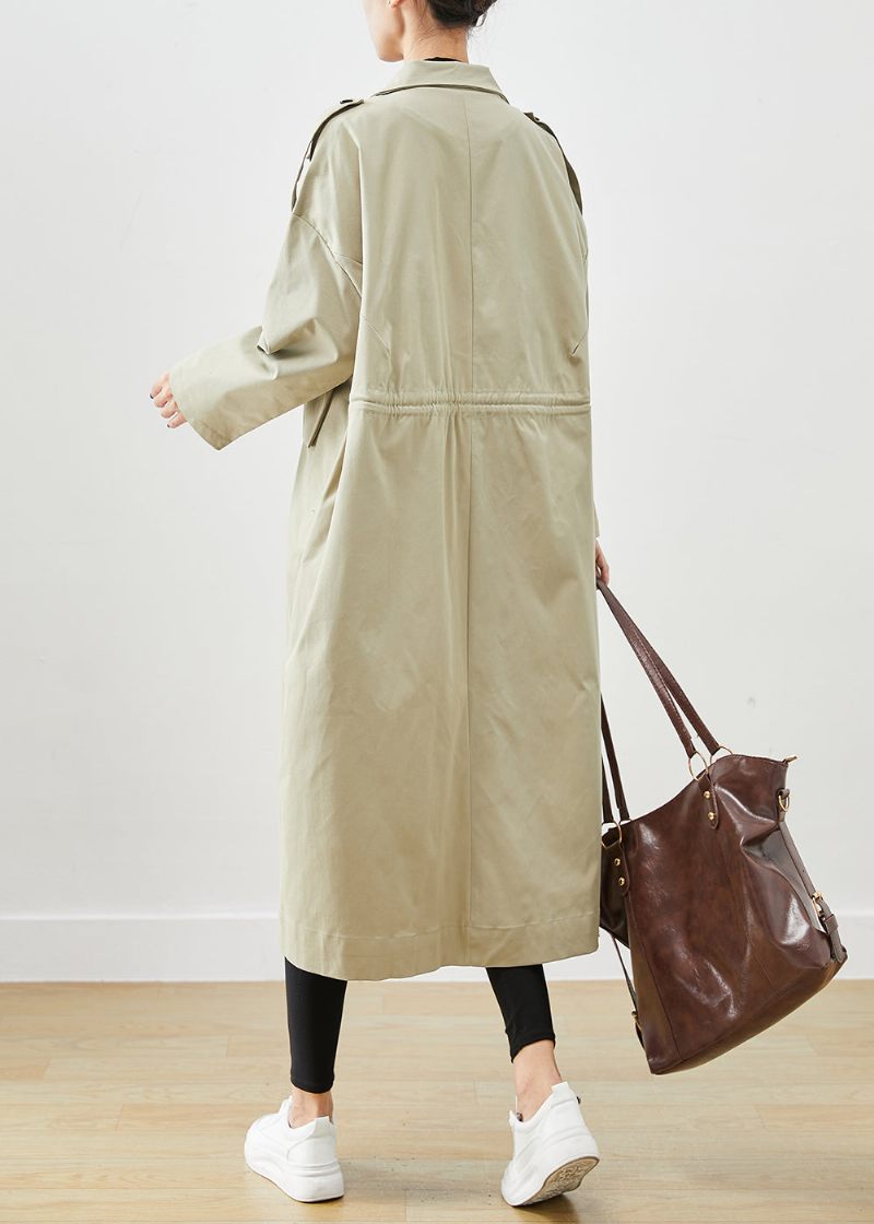 Fransk Beige Oversized Stora Fickor Bomull Kappa Ytterkläder Höst - Trenchcoats för kvinnor