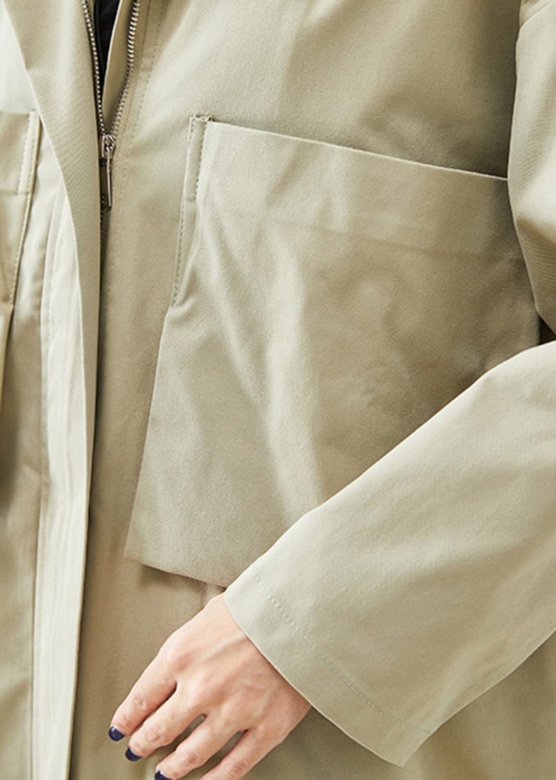 Fransk Beige Oversized Stora Fickor Bomull Kappa Ytterkläder Höst - Trenchcoats för kvinnor