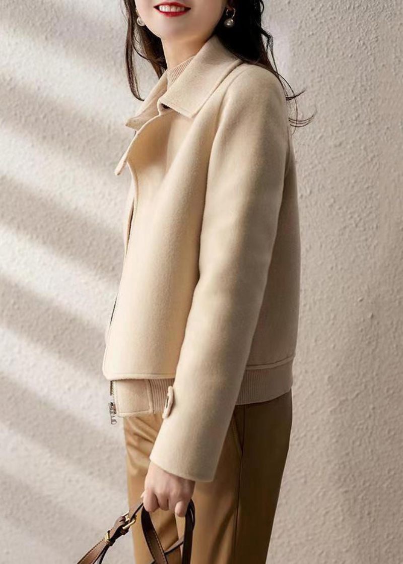 Fransk Brun Zip Up Button Patchwork Yllerockar Höst - Vinterkappor för kvinnor