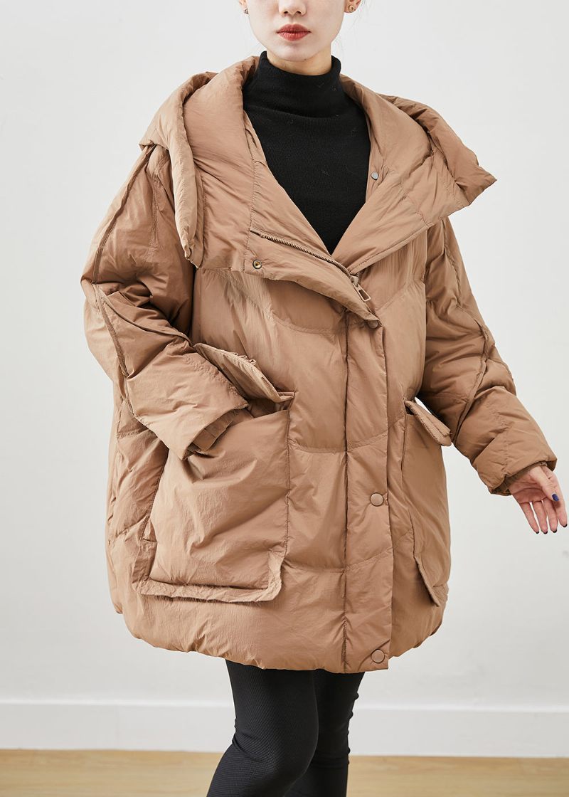 Fransk Khaki Oversized Tjock Duck Down Dunrockar Vinter - Dunjackor för kvinnor