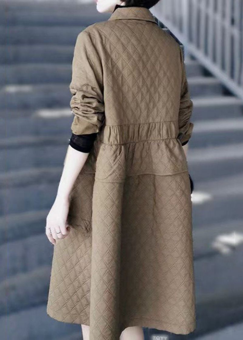 Fransk Khaki Peter Pan Krage Fickor Patchwork Fin Bomullsfylld Trench Vinter - Vinterkappor för kvinnor