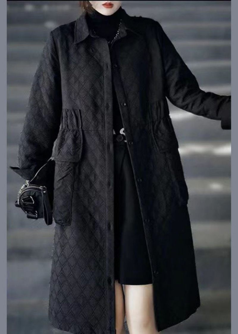 Fransk Khaki Peter Pan Krage Fickor Patchwork Fin Bomullsfylld Trench Vinter - Vinterkappor för kvinnor