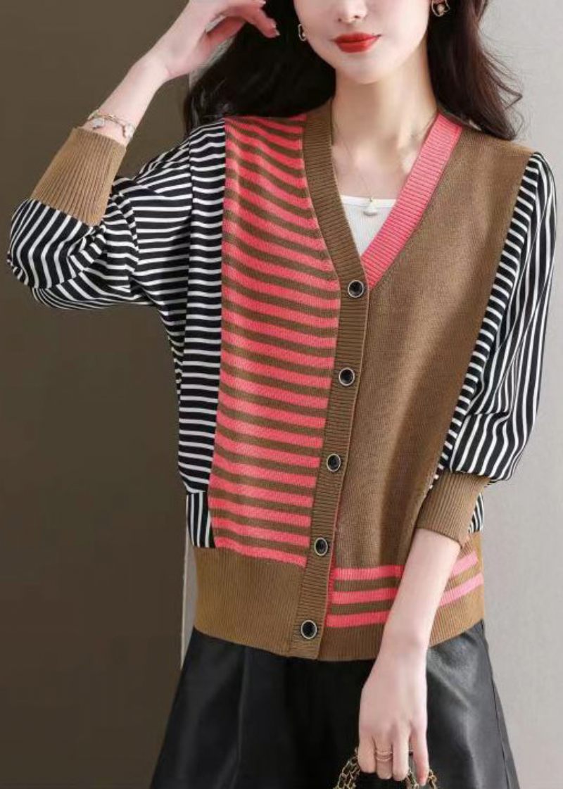Fransk Khaki V-hals Mysig Tunn Stickad Cardigan Fall - Koftor för kvinnor