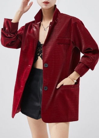 Fransk Mulberry Krokodil Mönster Faux Läder Coat Spring