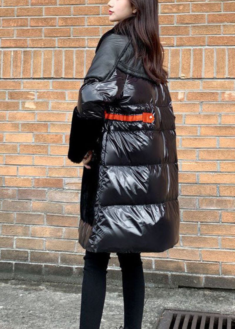 Fransk Svart Peter Pan Krage Patchwork Duck Dun Puffers Jackor Vinter - Dunjackor för kvinnor