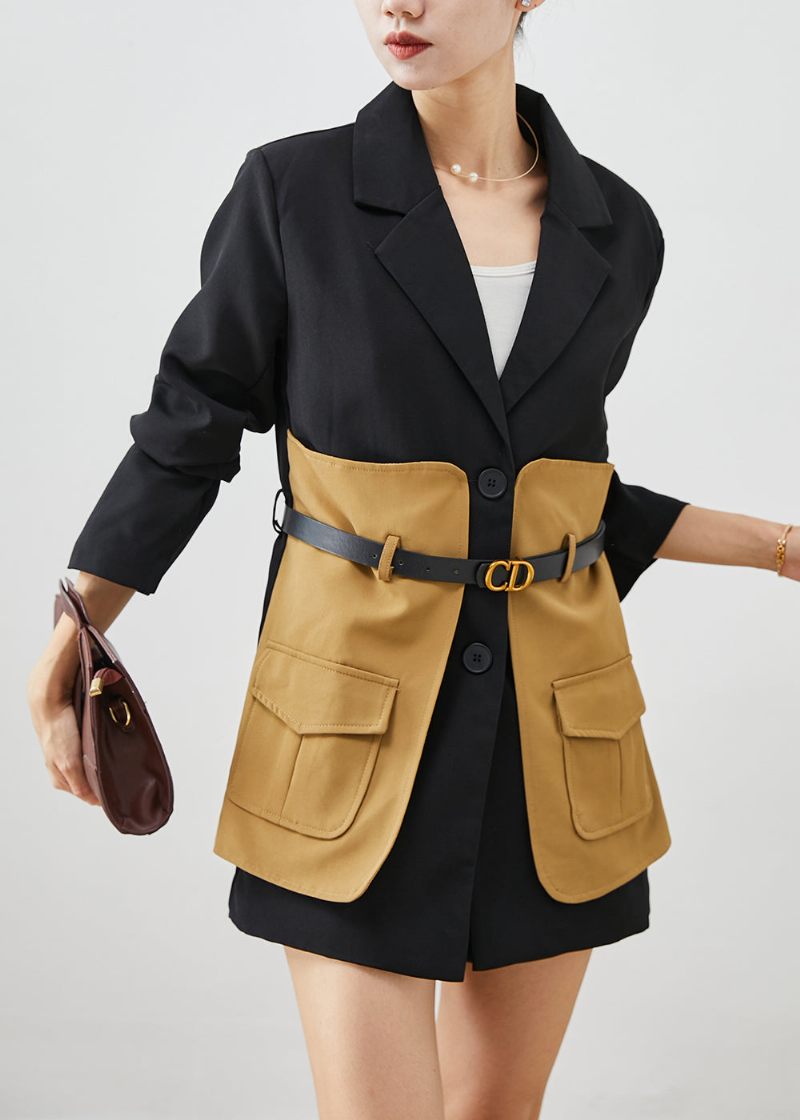 Fransk Svart Slim Fit Patchwork Bomullsfyllda Kappor Höst - Vinterkappor för kvinnor