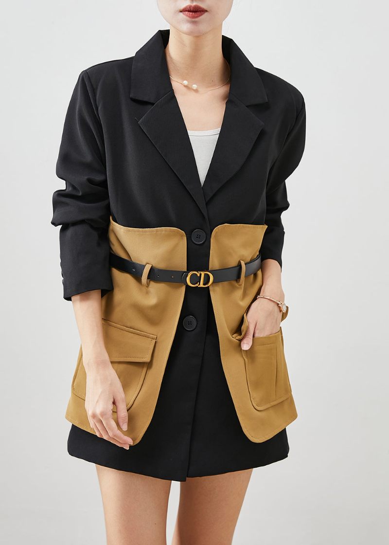 Fransk Svart Slim Fit Patchwork Bomullsfyllda Kappor Höst - Vinterkappor för kvinnor