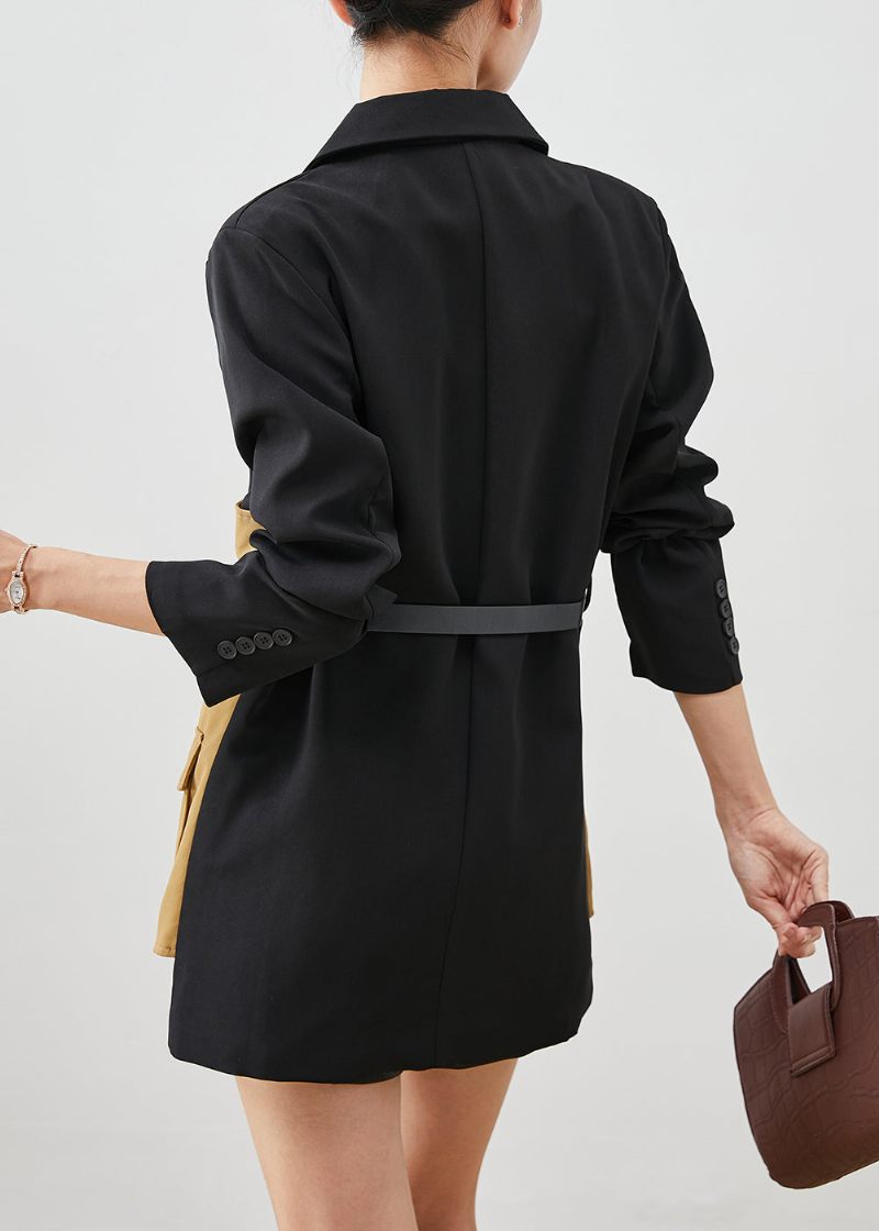 Fransk Svart Slim Fit Patchwork Bomullsfyllda Kappor Höst - Vinterkappor för kvinnor