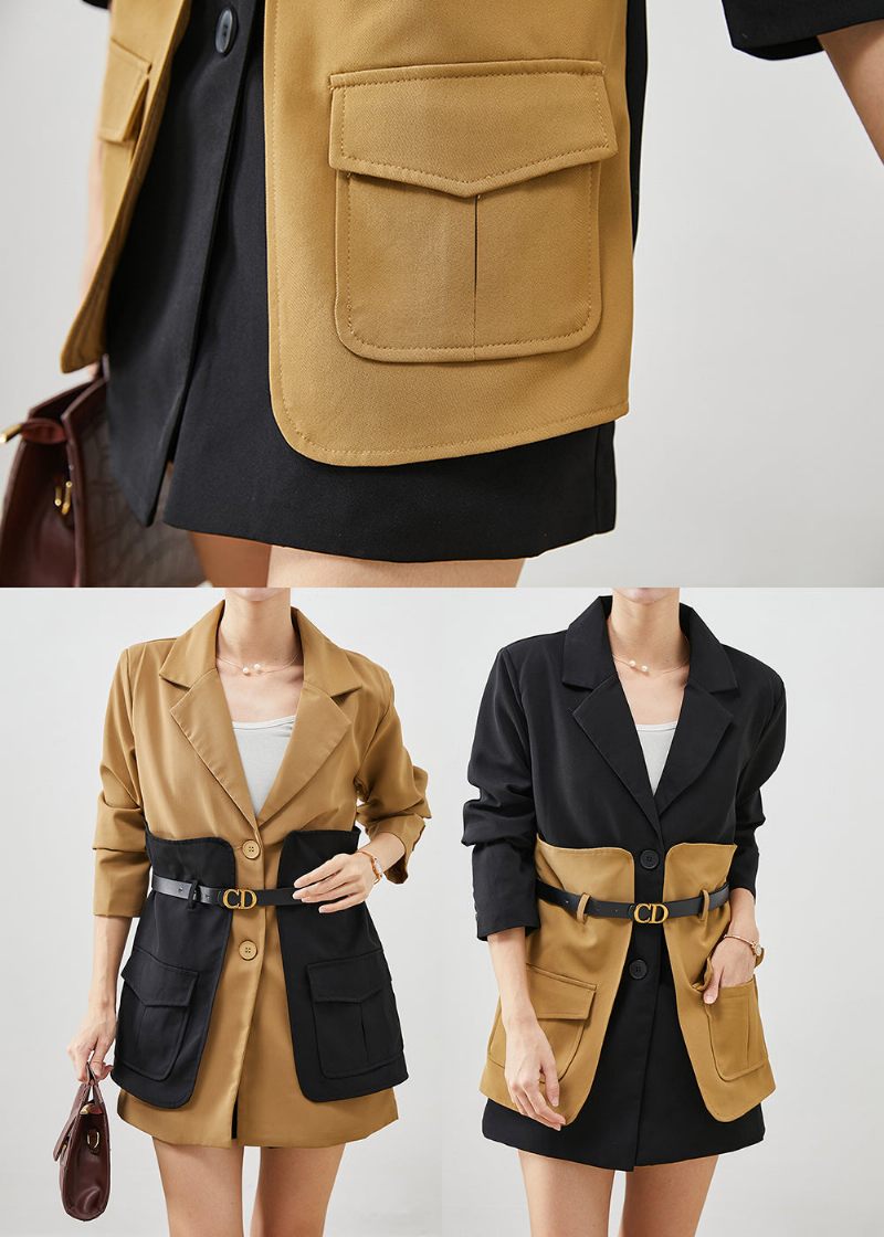 Fransk Svart Slim Fit Patchwork Bomullsfyllda Kappor Höst - Vinterkappor för kvinnor
