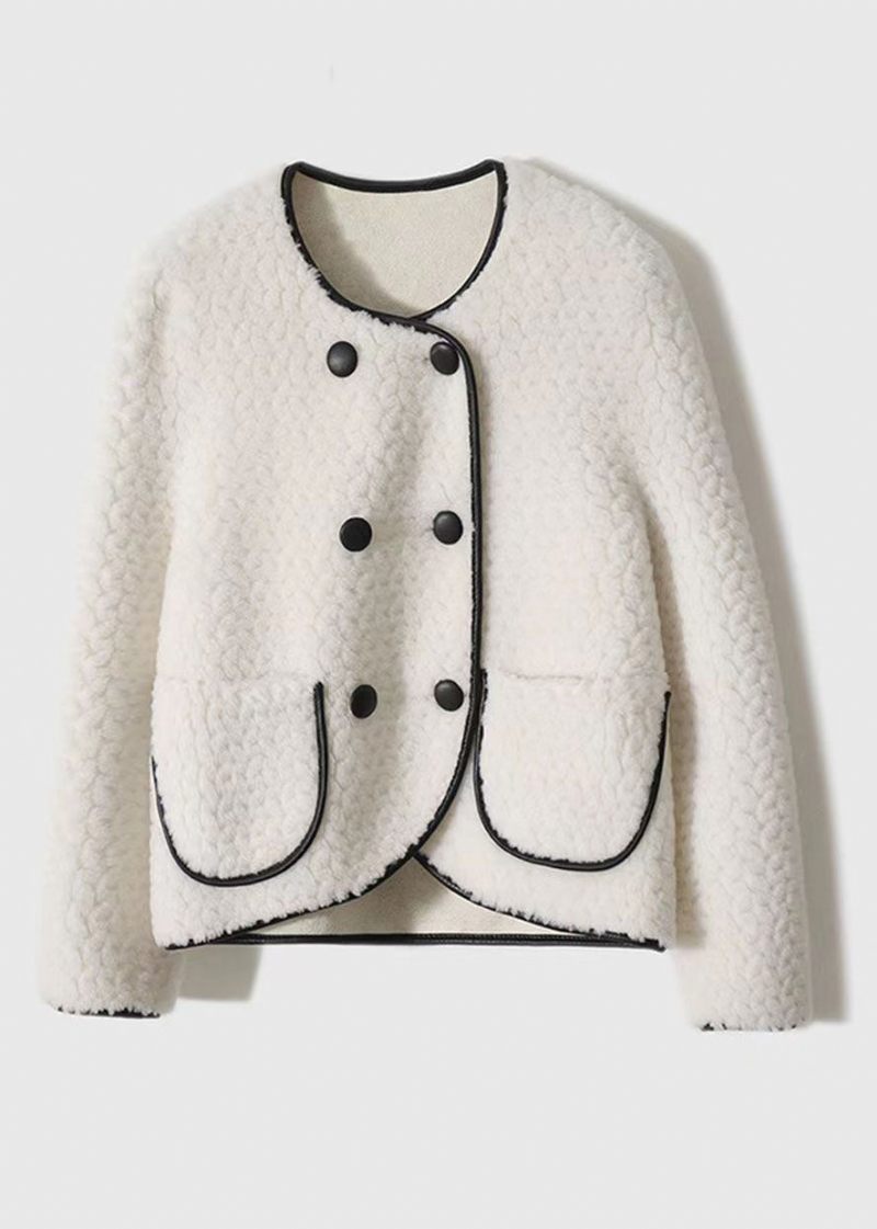 Franska Beige O-halsfickor Patchwork Ullrockar Vinter - Ullrockar för kvinnor