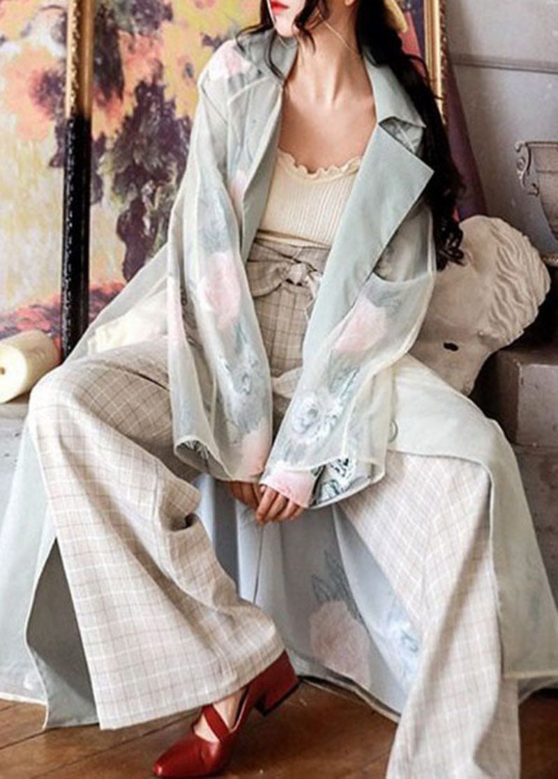 Franska Blommiga Peter Pan Krage Fickor Patchwork Organza Trenchcoats Våren - Trenchcoats för kvinnor