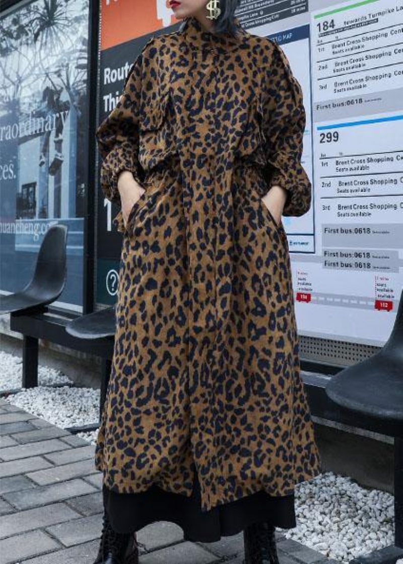 French Leopard Plus Size Trenchcoat Gåvor Höstkappa Med Dragkedja