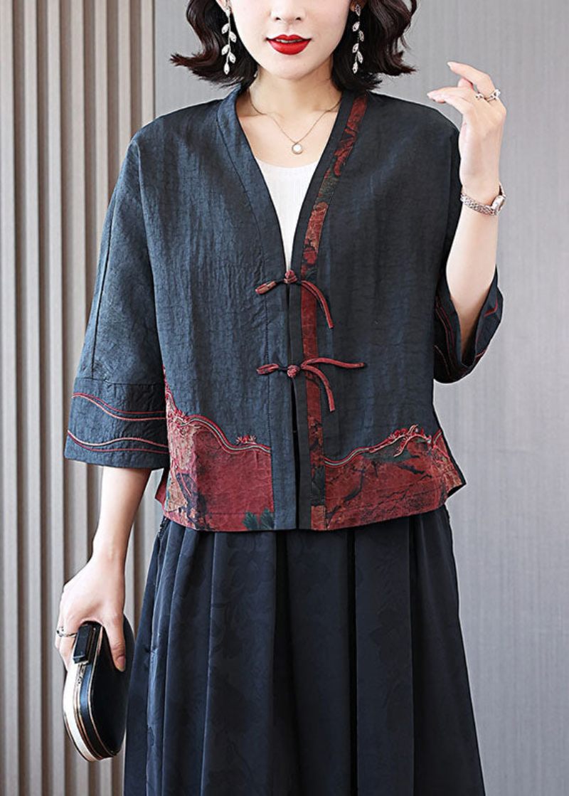 Gör-det-själv Svarta Broderade Tasseled Patchwork Silk Coats Spring - Vinterkappor för kvinnor
