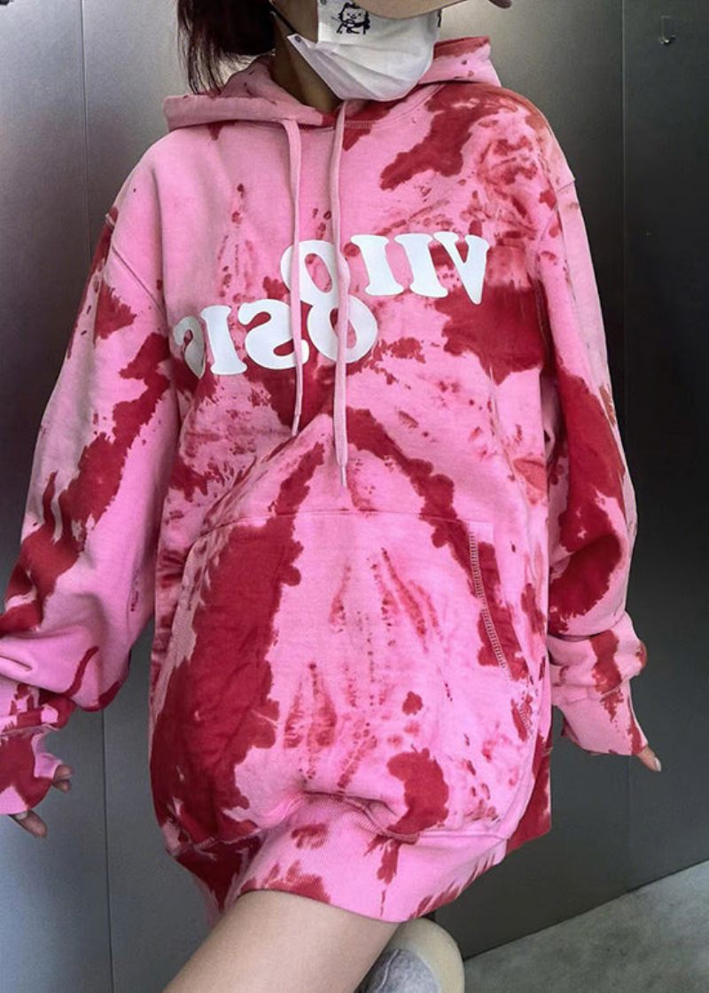 Gradient Färg Rosa Grafisk Dragsko Hood Coats Höst - Vinterkappor för kvinnor