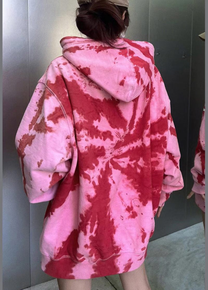 Gradient Färg Rosa Grafisk Dragsko Hood Coats Höst - Vinterkappor för kvinnor