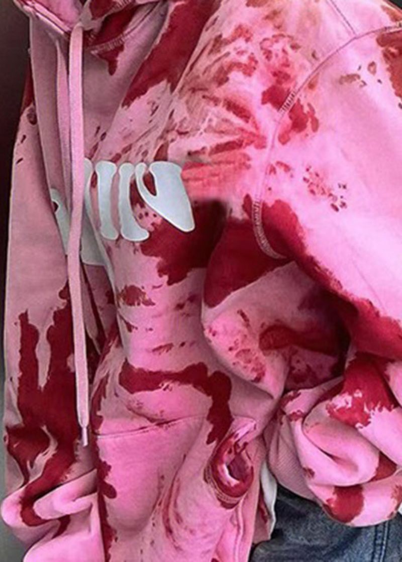 Gradient Färg Rosa Grafisk Dragsko Hood Coats Höst - Vinterkappor för kvinnor