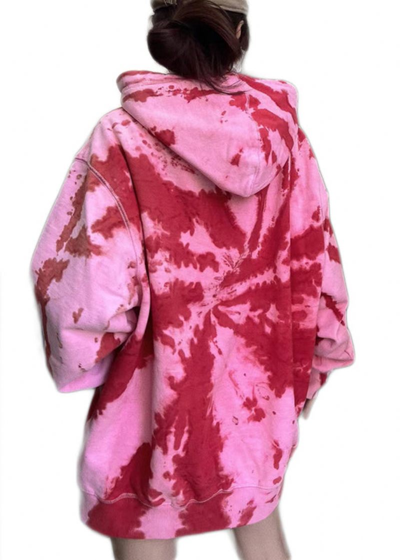 Gradient Färg Rosa Grafisk Dragsko Hood Coats Höst - Vinterkappor för kvinnor
