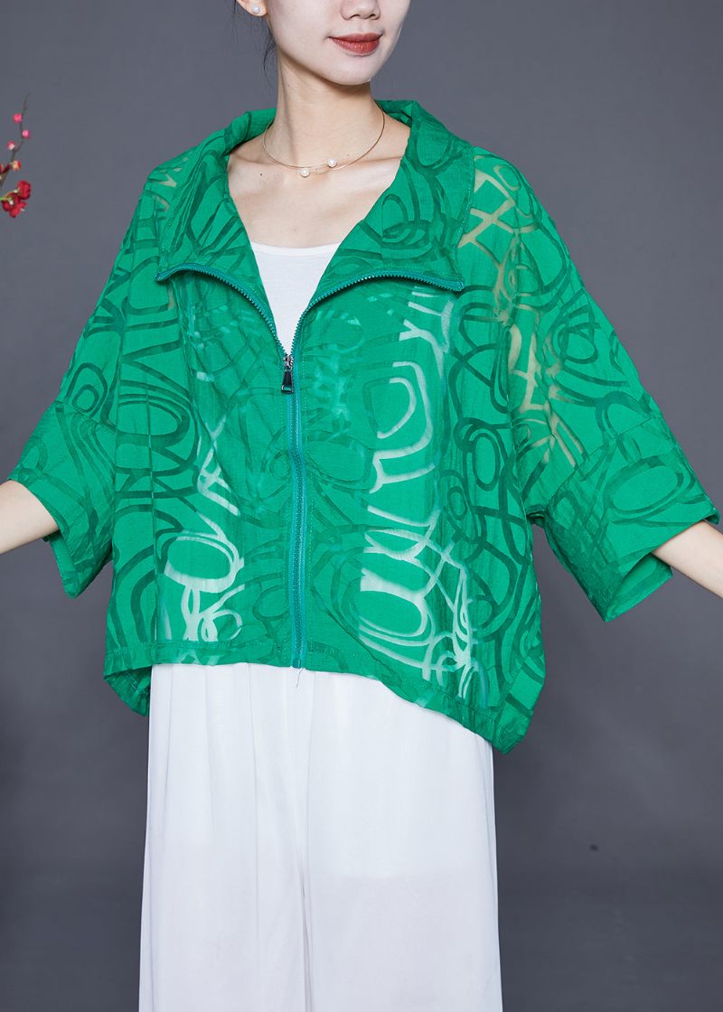 Grön Bomull Upf 50+ Kappa Jacka Zip Up Oversized Batwing Sleeve - Vinterkappor för kvinnor