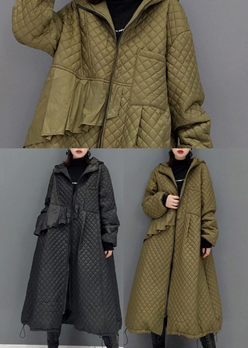 Grön Pläd Fine Cotton Fyllda Kappor Dragsko Zip Up Winter - Grön