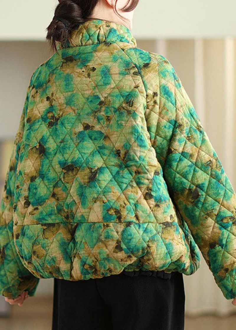 Grön Stativ Krage Knapp Parka Långärmad - Grön
