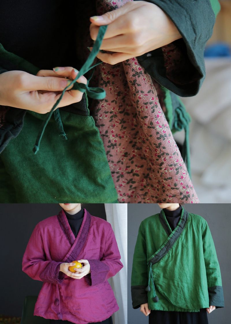 Grön V-halsband Midja Varm Fleece Linne Parka Vinter - Grön