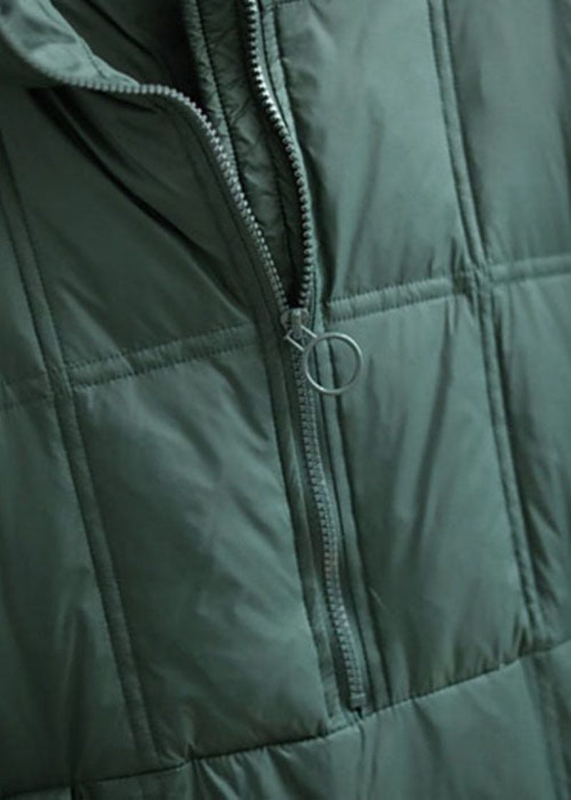 Gröna Fickor Fin Bomullsfylld Zip Up Vinterkappor - Svart