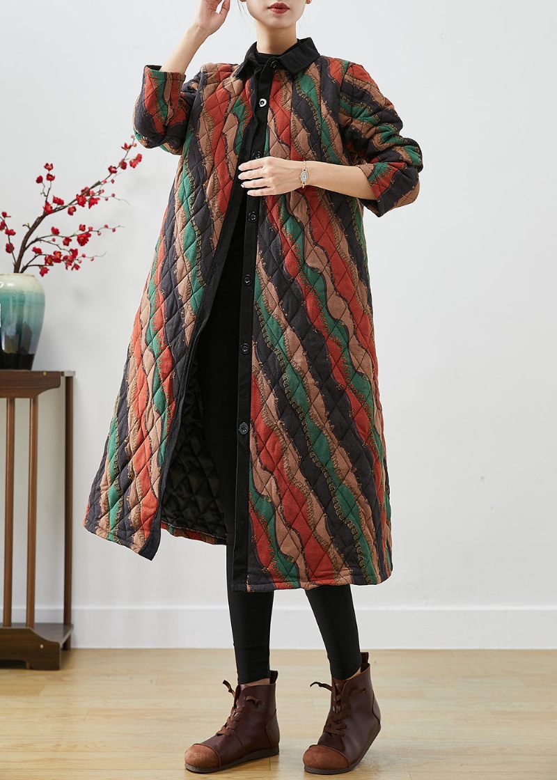 Grönrandig Fin Bomullsfylld Trenchcoats Button Down Fall - Dunjackor för kvinnor