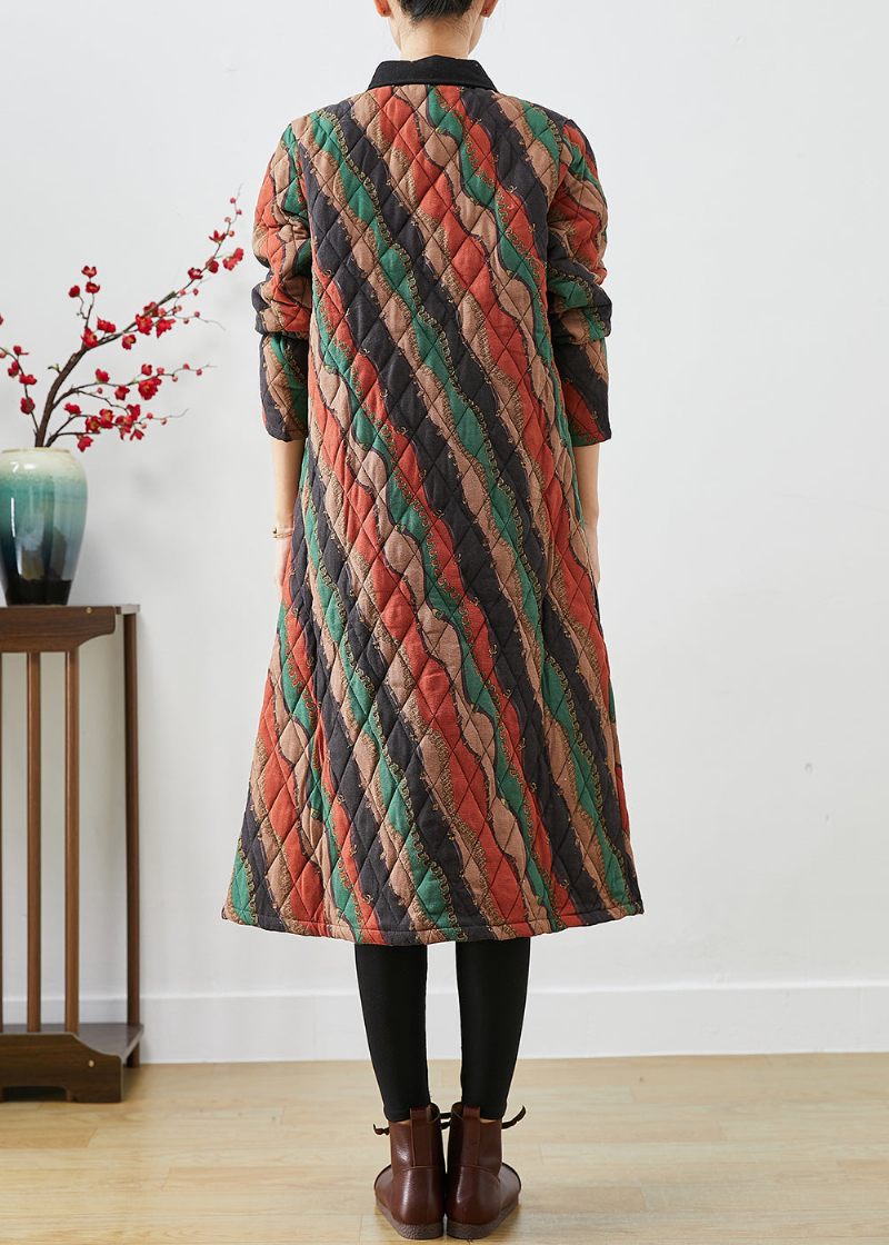 Grönrandig Fin Bomullsfylld Trenchcoats Button Down Fall - Dunjackor för kvinnor