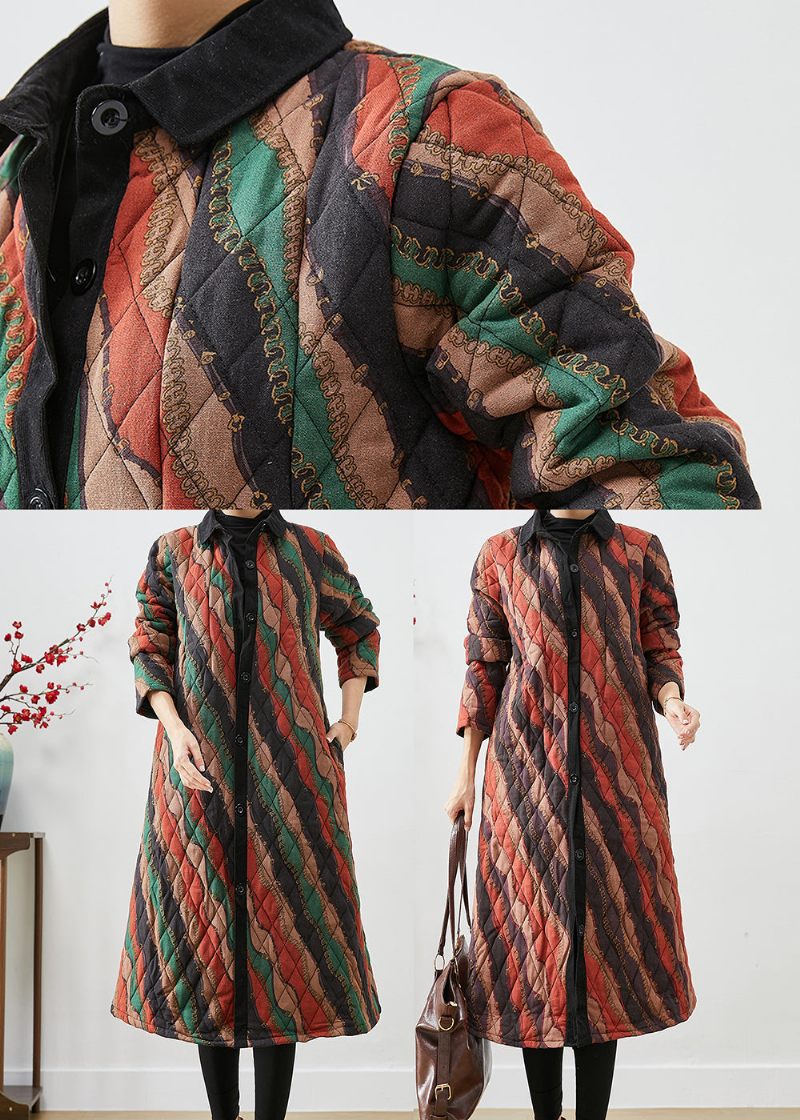 Grönrandig Fin Bomullsfylld Trenchcoats Button Down Fall - Dunjackor för kvinnor