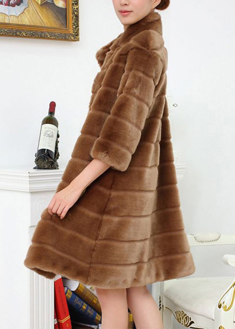 Handgjord Brick Red Oversized Tjock Fuzzy Fur Fluffy Coat Half Sleeve - Vinterkappor för kvinnor