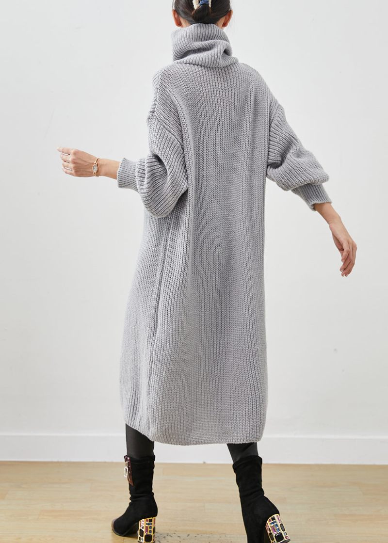 Handgjord Grå Turtle Neck Stickad Lös Cardigan Spring - Koftor för kvinnor