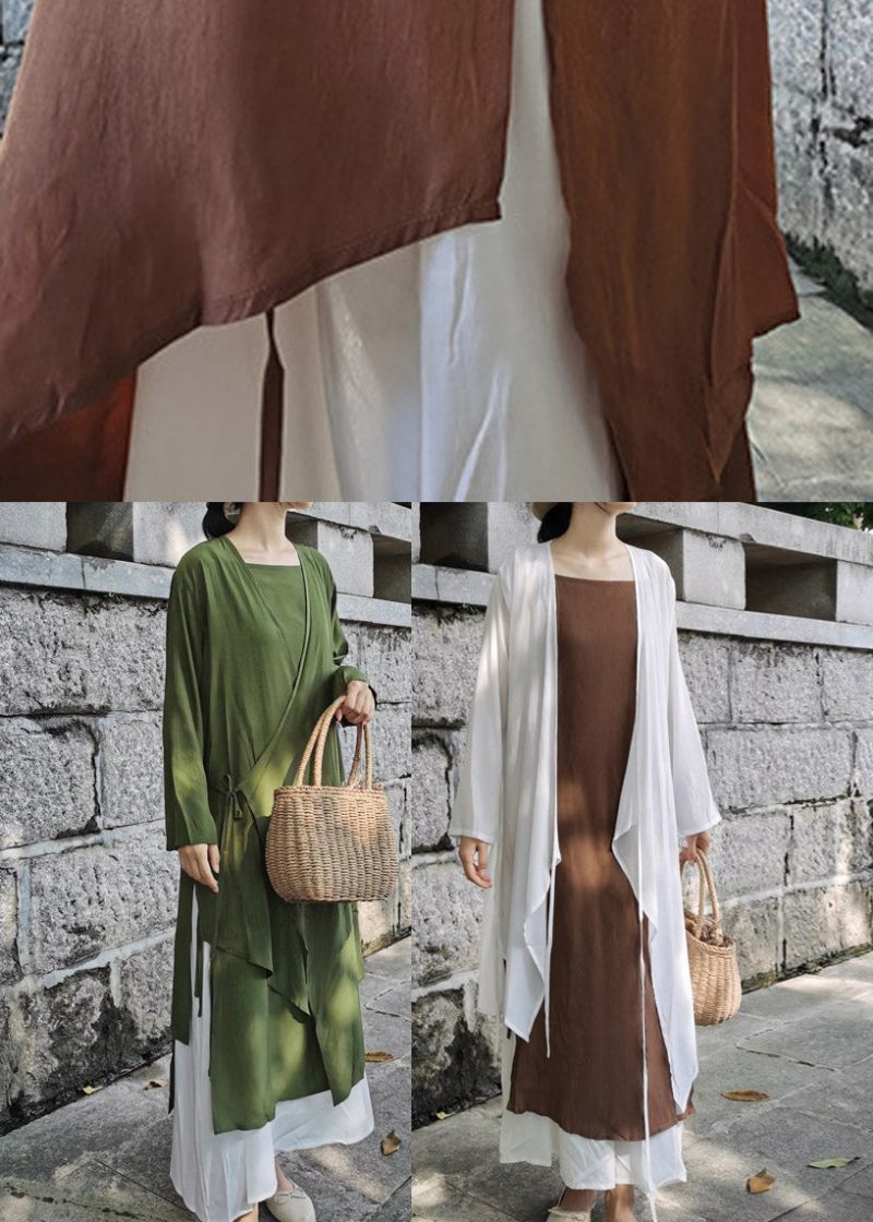 Handgjord Vit Asymmetrisk Design Lång Cardigan Bomull Sommar - Vit