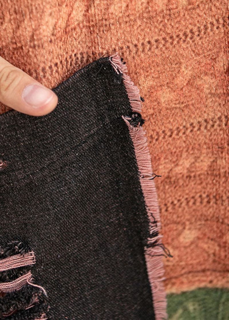 Handgjorda Denim Patchwork Stickad Peterpan Kragfickor Höst Långärmad Kappa - Vinterkappor för kvinnor