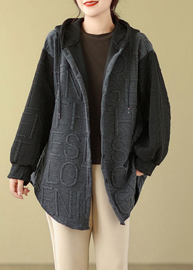 Handgjorda Grå Patchwork Hooded Coats Långärmad - Grå