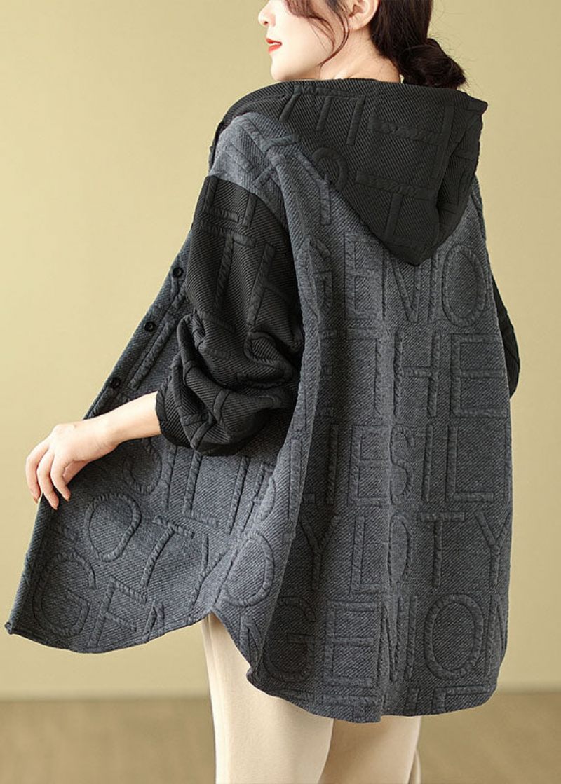 Handgjorda Grå Patchwork Hooded Coats Långärmad - Grå
