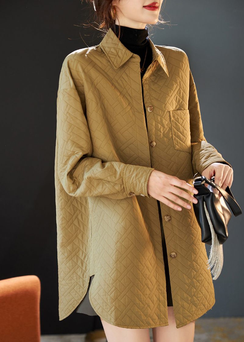 Handgjorda Khaki Oversized Side Open Spandex Coats Spring - Vinterkappor för kvinnor