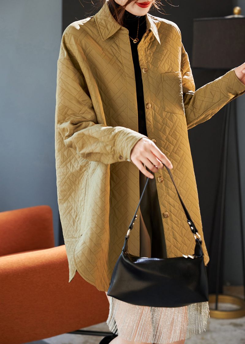 Handgjorda Khaki Oversized Side Open Spandex Coats Spring - Vinterkappor för kvinnor