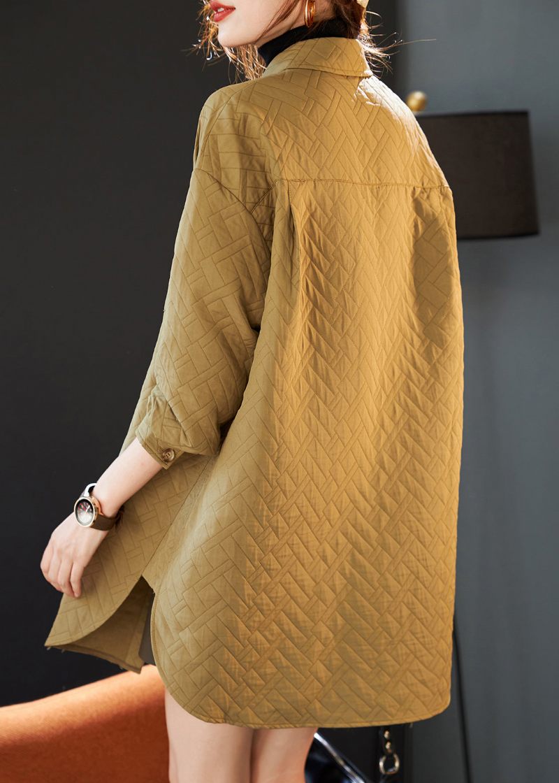 Handgjorda Khaki Oversized Side Open Spandex Coats Spring - Vinterkappor för kvinnor