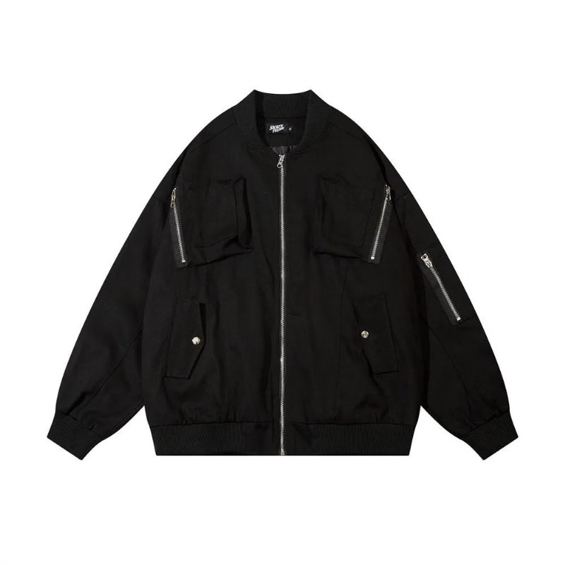 Herr Cargo Jacka Kappa Hip Hop Streetwear Lös Funktionell Multi Pocket Jackor Höst Ytterkläder Herrkläder - Röd