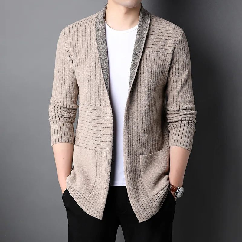 Herr Lång Kofta Retro Tröja Höst Vinter Stickad Street Wear Casual Coats - Svart