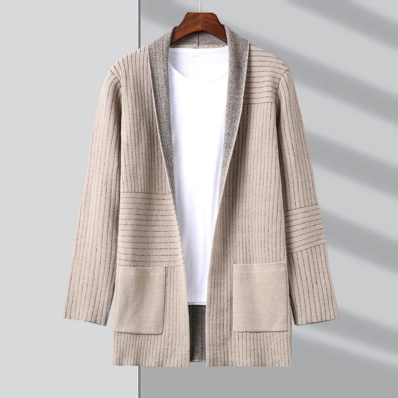 Herr Lång Kofta Retro Tröja Höst Vinter Stickad Street Wear Casual Coats - Svart