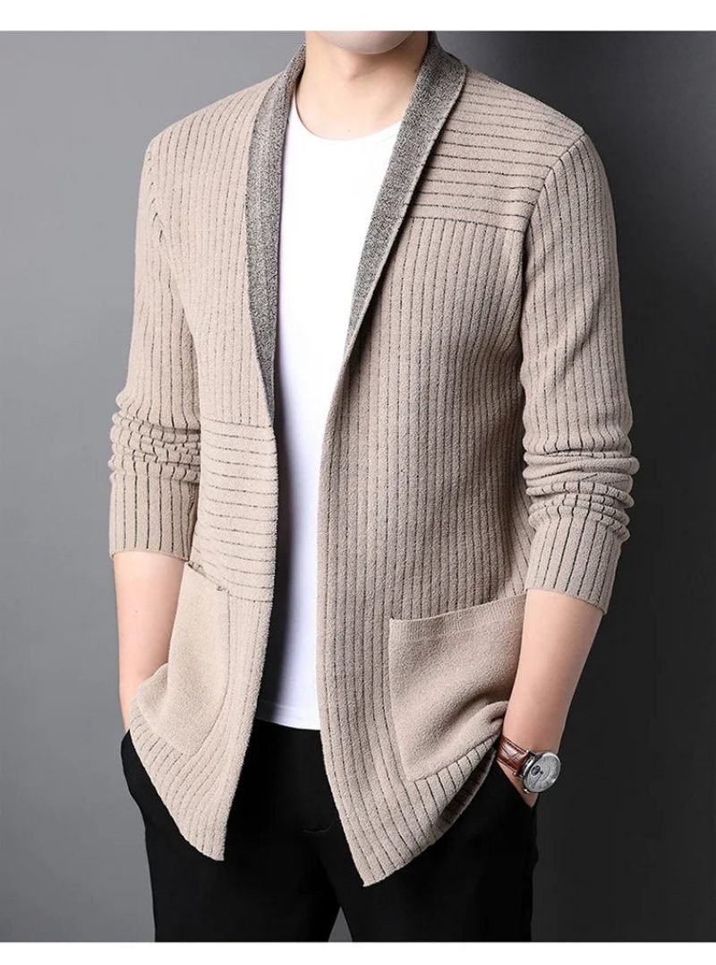 Herr Lång Kofta Retro Tröja Höst Vinter Stickad Street Wear Casual Coats - Svart