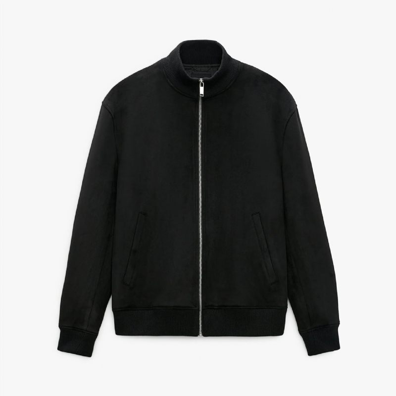 Herrjacka Med Mockakrage Höst Vintage Daily Casual Solid Color Fit Jacka För Män - Svart
