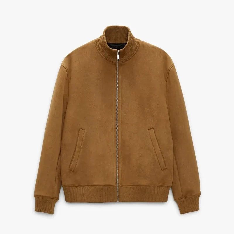 Herrjacka Med Mockakrage Höst Vintage Daily Casual Solid Color Fit Jacka För Män - Svart