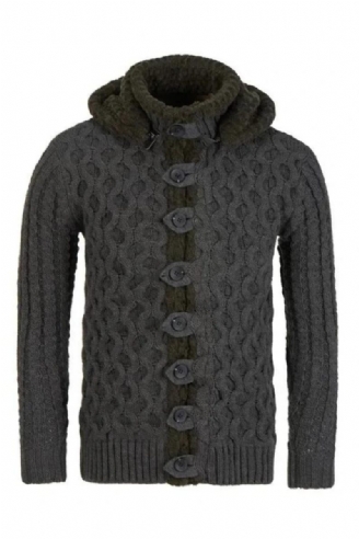Herrtröja Cardigan Jacka Stickad Casual Coat Med Huva Varm Tjock Ytterkläder