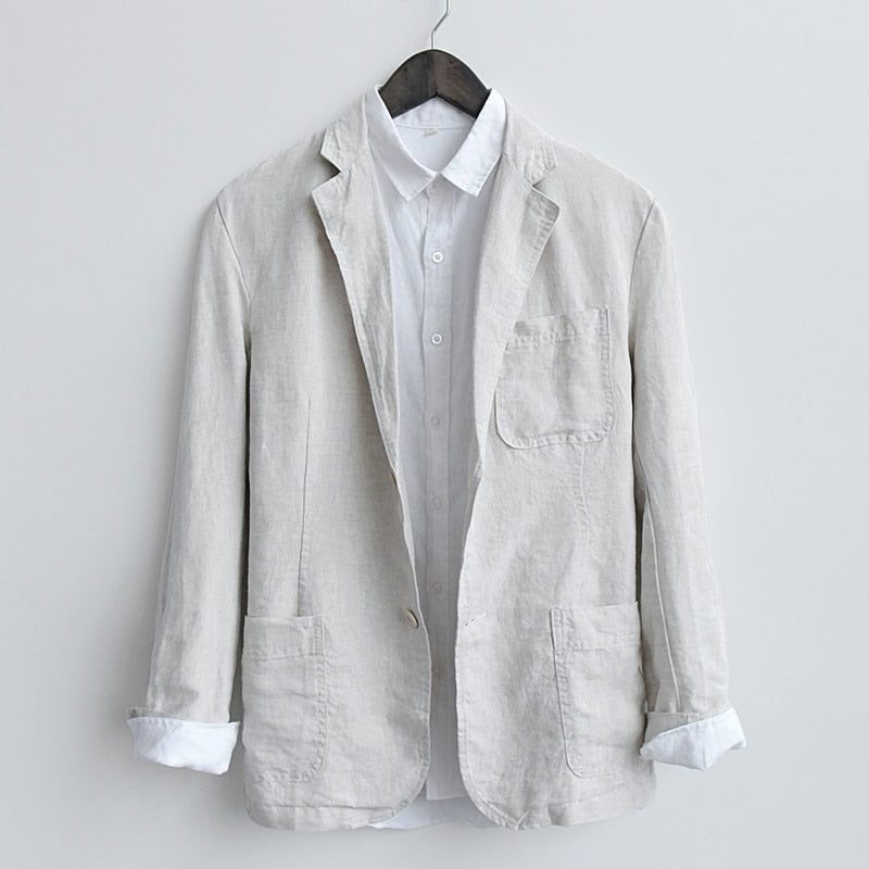 Höst Casual Blazer Rejäla Kostymer Jackor Rent Linne Andas Nedfällbar Krage Ytterkläder - Svart