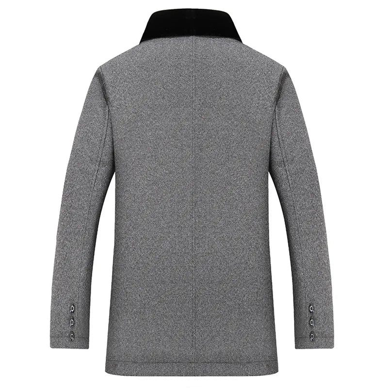 Höst Och Vinter Boutique Ylle Klassisk Tjock Varm Herr Extra Lång Trench Coat Man Jacka - Grå