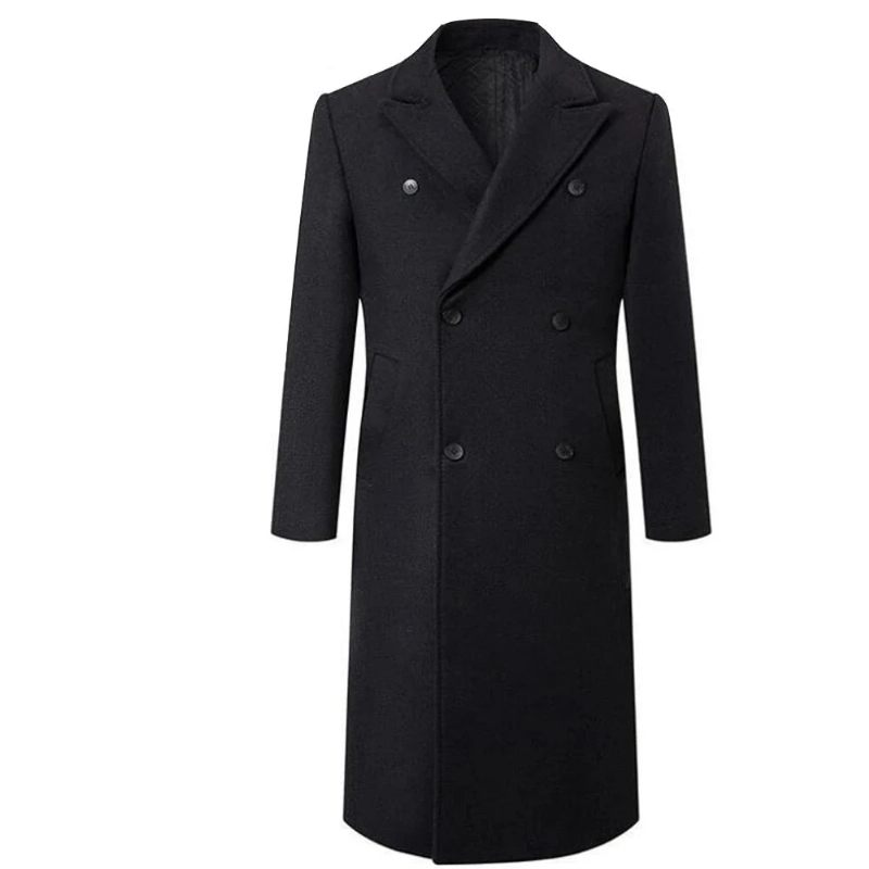 Höst Vinter Boutique Ull Solid Herr Casual Business Yllerock Jacka Förtjockad Och Varma Trenchcoats För Män - Svart