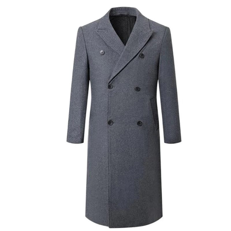 Höst Vinter Boutique Ull Solid Herr Casual Business Yllerock Jacka Förtjockad Och Varma Trenchcoats För Män - Svart