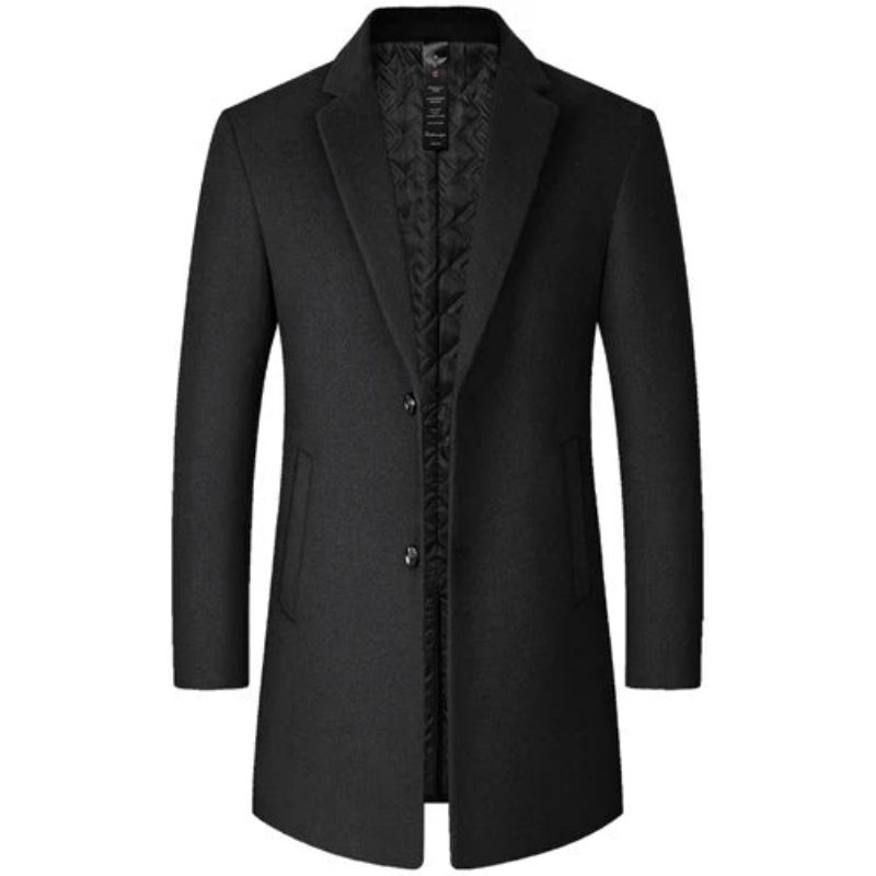 Höst Vinter Herr Yllejackor Boutique High-end Ullblandning Överrock Trench X-lång Tjock Kappa Över Knäet Coat - Svart